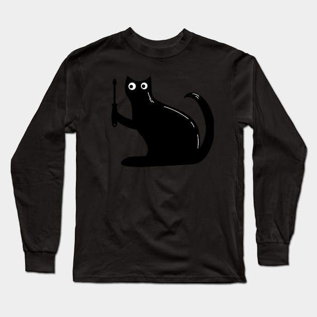 screwdriver Lockdown Cat Long Sleeve T-Shirt by Codyaldy